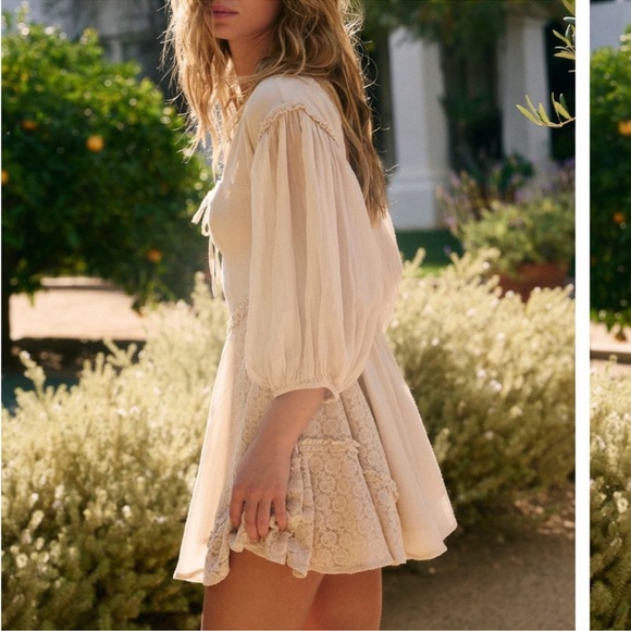 Free People Juniper Mini Dress Summer Sand Coquette Lace Bohemian Corset SM NWT - Picture 4 of 12